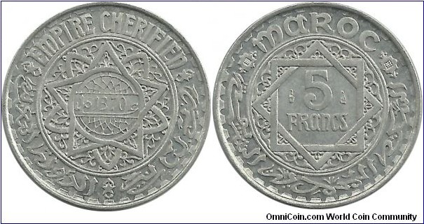 Morocco 5 Francs AH1370(1951)