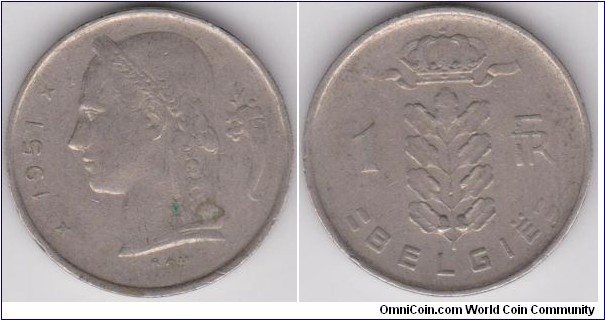 1 Franc 1951 Belgium