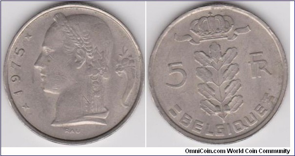 5 Francs Belgium 1975