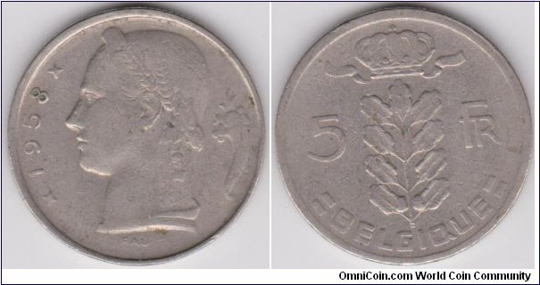 5 Francs Belgium 1958
