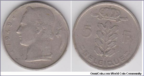 5 Francs Belgium 1949
