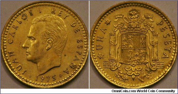 1 Peseta, Juan Carlos, 1975-77, 21 mm, Al-Bronze