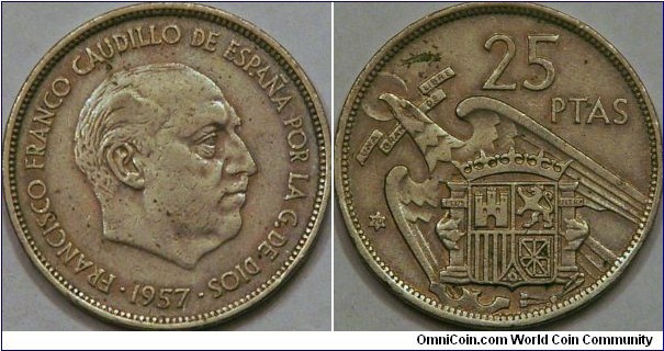 25 Pesetas, Francisco Franco, Coat of arms with the 