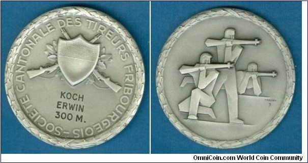 2000 o.j. Fribourg Société cantonale des tireurs fribourgeois Medal. Silver plated 5MM./55 gm.
