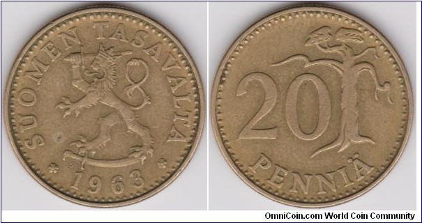 20 Penniä Finland 1963 
