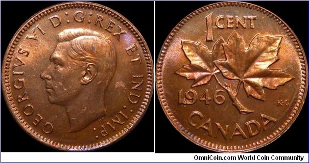 Canada 1 Cent 1946 - Error (extra metal next to the 9 in 1946)