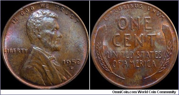 USA 1 Cent 1953-D - Toned