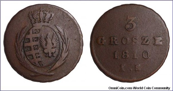 GRAND DUCHY OF WARSAW~3 Grosze 1810.