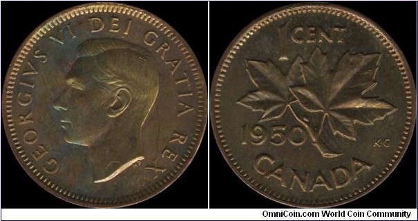 Canada 1 Cent 1950 - Toned (not visible in scan)