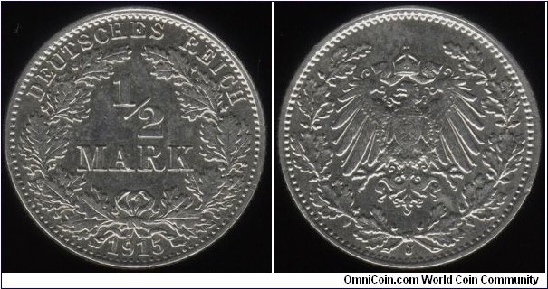 ~SOLD~ German Empire 0.5 Mark 1915-J