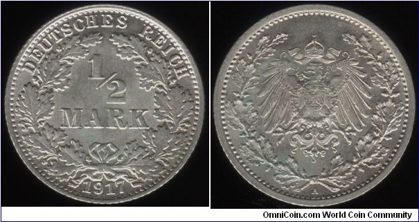 German Empire 0.5 Mark 1917-A