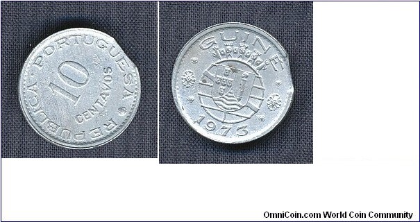 Portugeese Guine 10 centavo with clipped planchet