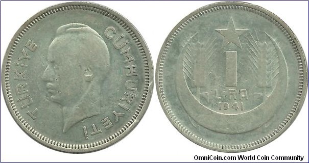 Türkiye 1 Lira 1941(.830 Ag)