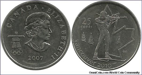 Canada 25 Cents 2007-Vancouver 2010-Biathlon