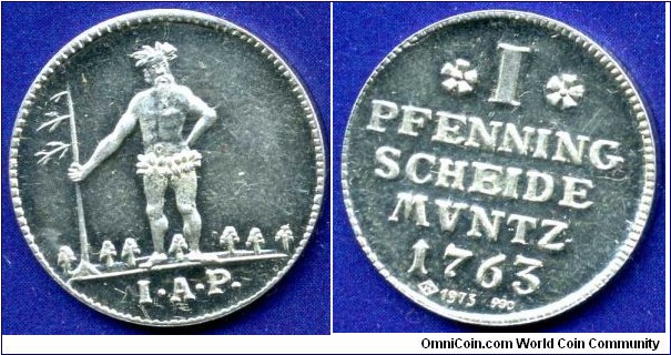 Modern copy of copper pfenning Braunschweig-Calenberg-Hannover.
Silver 900f.