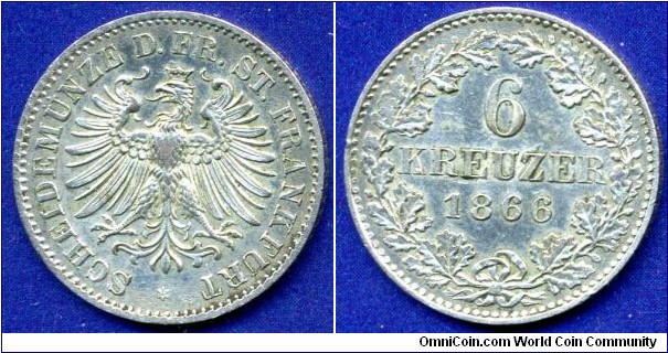 6 kreuzer.
Free City Frankfurt.
Mintage 38,000 units.


Ag350f. 2,463gr.