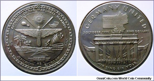 Marshall Islands 5 dollars.
1990, Germany united.