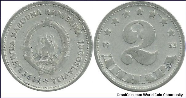 Yugoslavia 2 Dinara 1953
