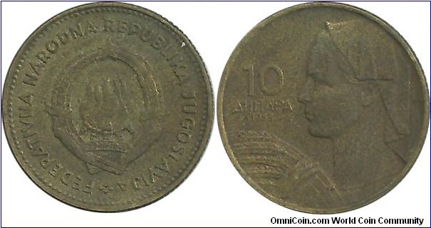 Yugoslavia 10  Dinara 1955