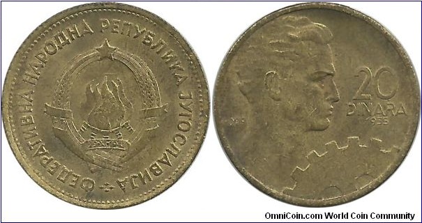 Yugoslavia 20  Dinara 1955