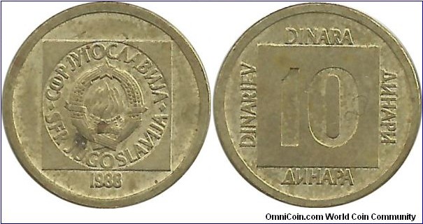 Yugoslavia 10 Dinara 1988