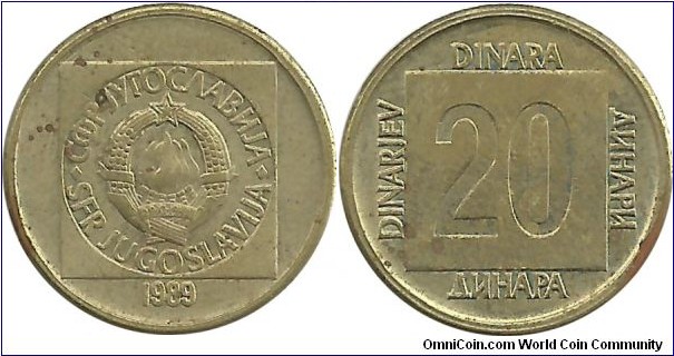 Yugoslavia 20 Dinara 1989