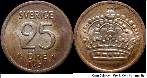Sweden 25 Ore 1957 - Toned