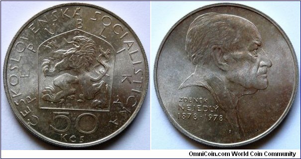 Czechoslovakia 50 korun.
1978, Zdenek Nejedly. Ag 700.