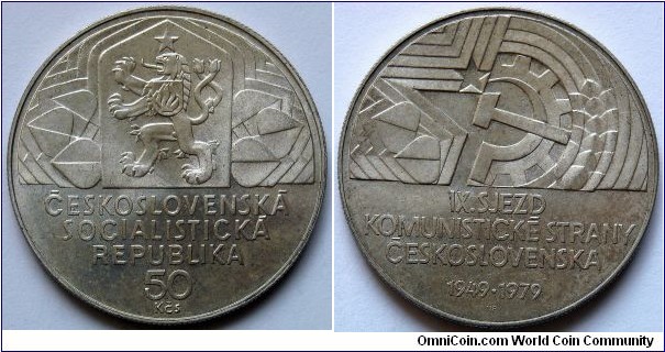 Czechoslovakia 50 korun.
1979, 30th Anniversary of 9th Communist Party Congress. Ag 700.