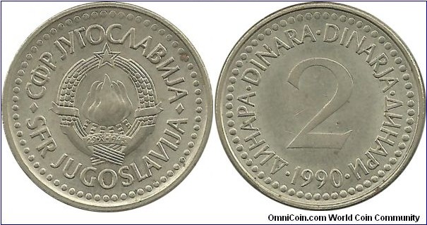 Yugoslavia 2 Dinara 1990