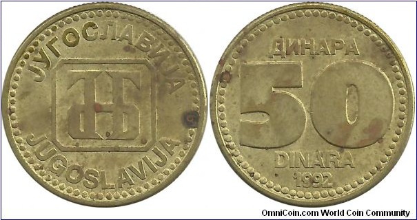 Yugoslavia 50 Dinara 1992