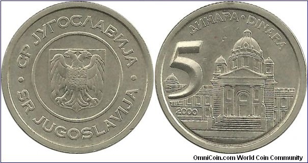 Yugoslavia 5 Dinara 2000