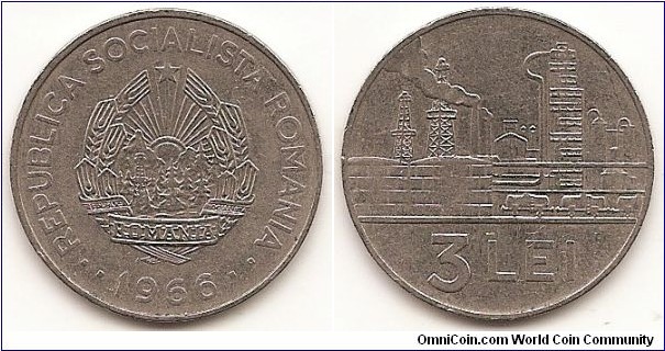 3 Lei
KM#96
5.8600 g., Nickel Clad Steel, 27 mm. Obv: National emblem Rev: Oil refinery Edge: Waves