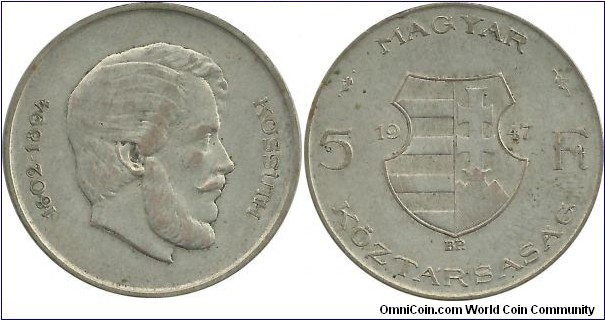 Hungary 5 Forint 1947(.500 Ag)
