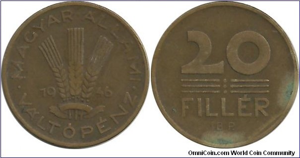 Hungary 20 Filler 1946