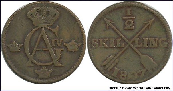 Sweden ½ Skilling 1807 (King Gustaf IV Adolf 1792-1809)