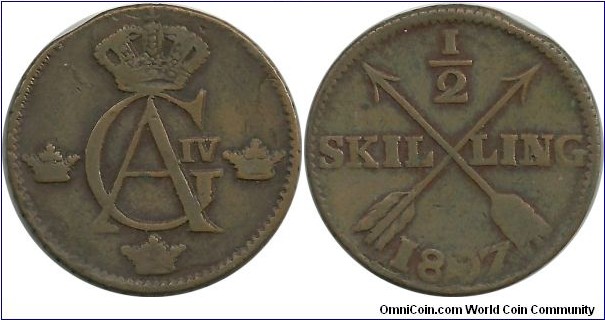 Sweden ½ Skilling 1807 (King Gustaf IV Adolf 1792-1809)