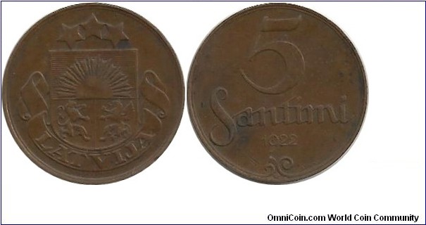 Latvija 5 Santimi 1922