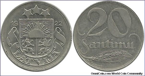 Latvija 20 Santimu 1922