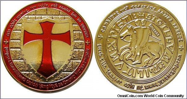 2000 o.j. Romania Knight Temple Cross Medal. Silver plated Bronze: 40MM./31.1 gm.
