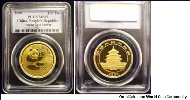 2000 Gold 1 oz. 100Y Mirrored Ring Panda. PCGS MS69.