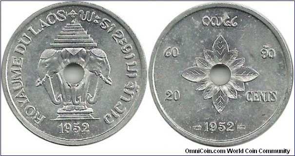Laos 20 Cents 1952
