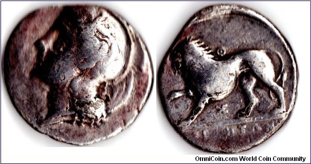 Velia in Lucania silver stater. Athena head in Phrygian helmet to left. reverse lion to left with foreleg raised. Theta above and KE monogram (Kleudoros signature) below. 