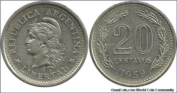 Argentina 20 Centavos 1959