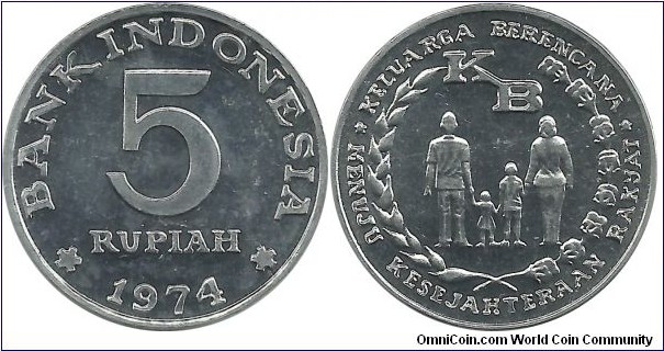 Indonesia 5 Rupiah 1974 FAO