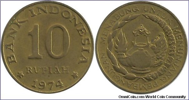 Indonesia 10 Rupiah 1974