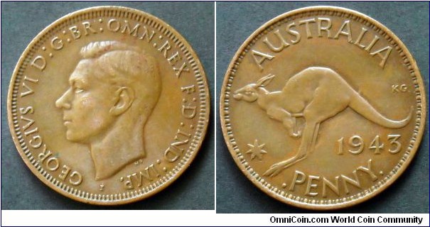 Australia 1 penny.
1943 (I) Struck in Calcutta, India