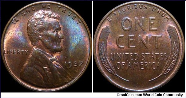USA 1 Cent 1937 - Toned