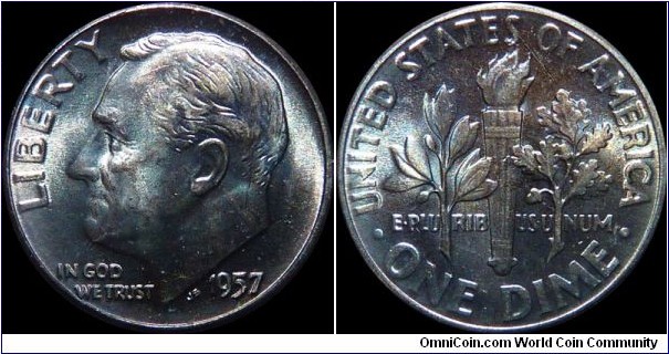 USA 10 Cents 1957 - Toned