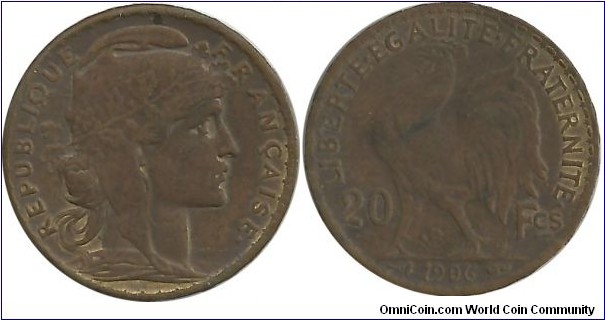 France 20 Francs 1906, bronze